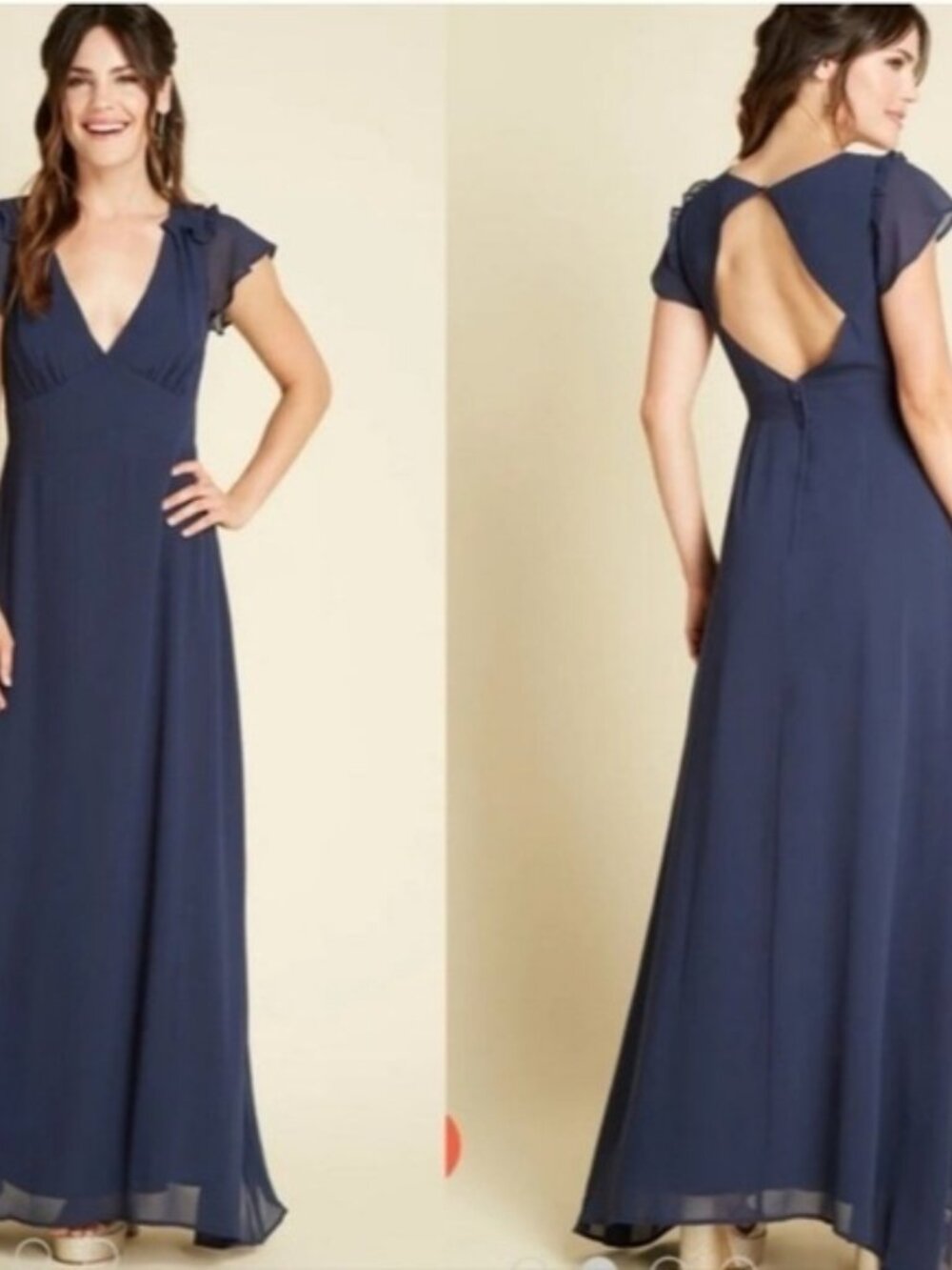 Modcloth Your Flowing Places Navy Blue Chiffon Maxi Dress Size 6 New Bridesmaid